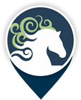 A map pin with an image of a horse's head, representing apartments in Ocala.