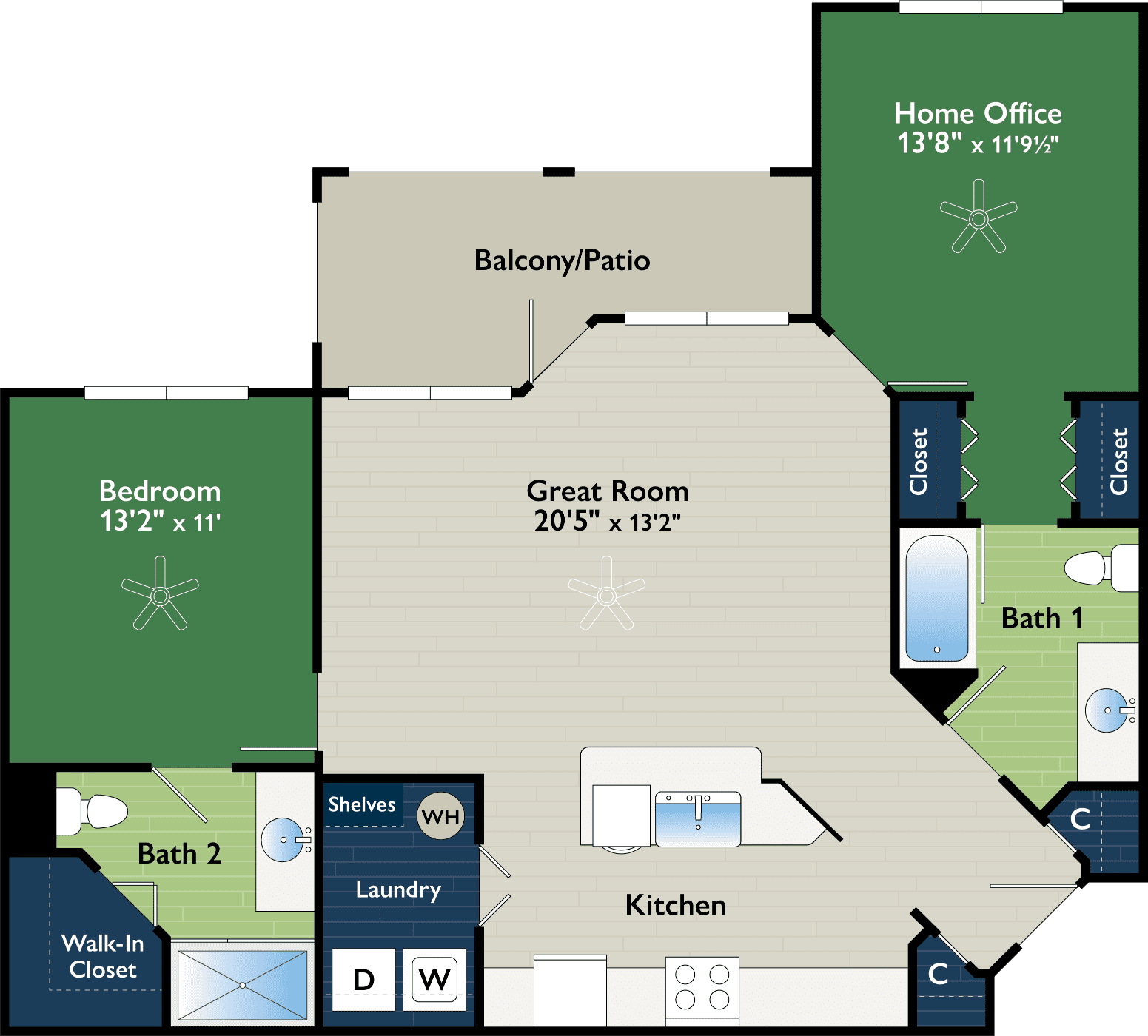A floor plan for a two bedroom apartment in Ocala.